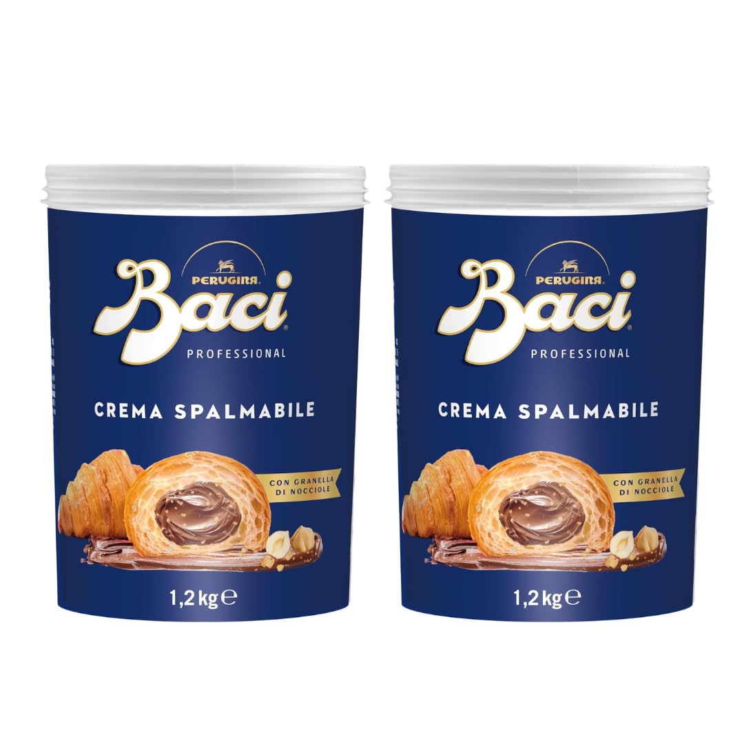PZ 2 BARATTOLI DI CREMA SPALMABILE 1,2KG CREMA SPALMABILE CON NOCCIOLE E CACAO PER GELATERIE E PASTICCERIE BACI PERUGINA