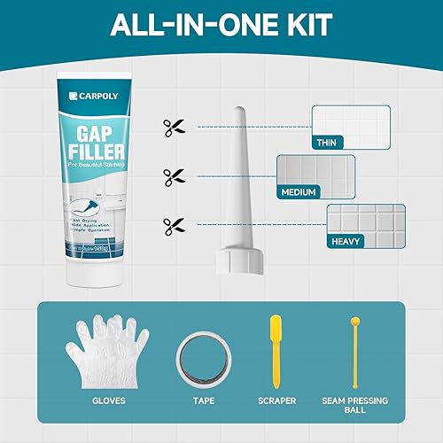 Miniatura 6 de CARPOLY Kit de Reparación de Lechada para Azulejos, Llenador de Lechada Blanca para Baño, Cocina, Línea de Juntas de Azulejos Restauradas y