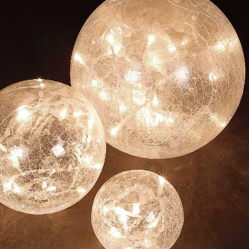 Snowtime Set of 3 Crackle Glass Warm White Orb Christmas Lights