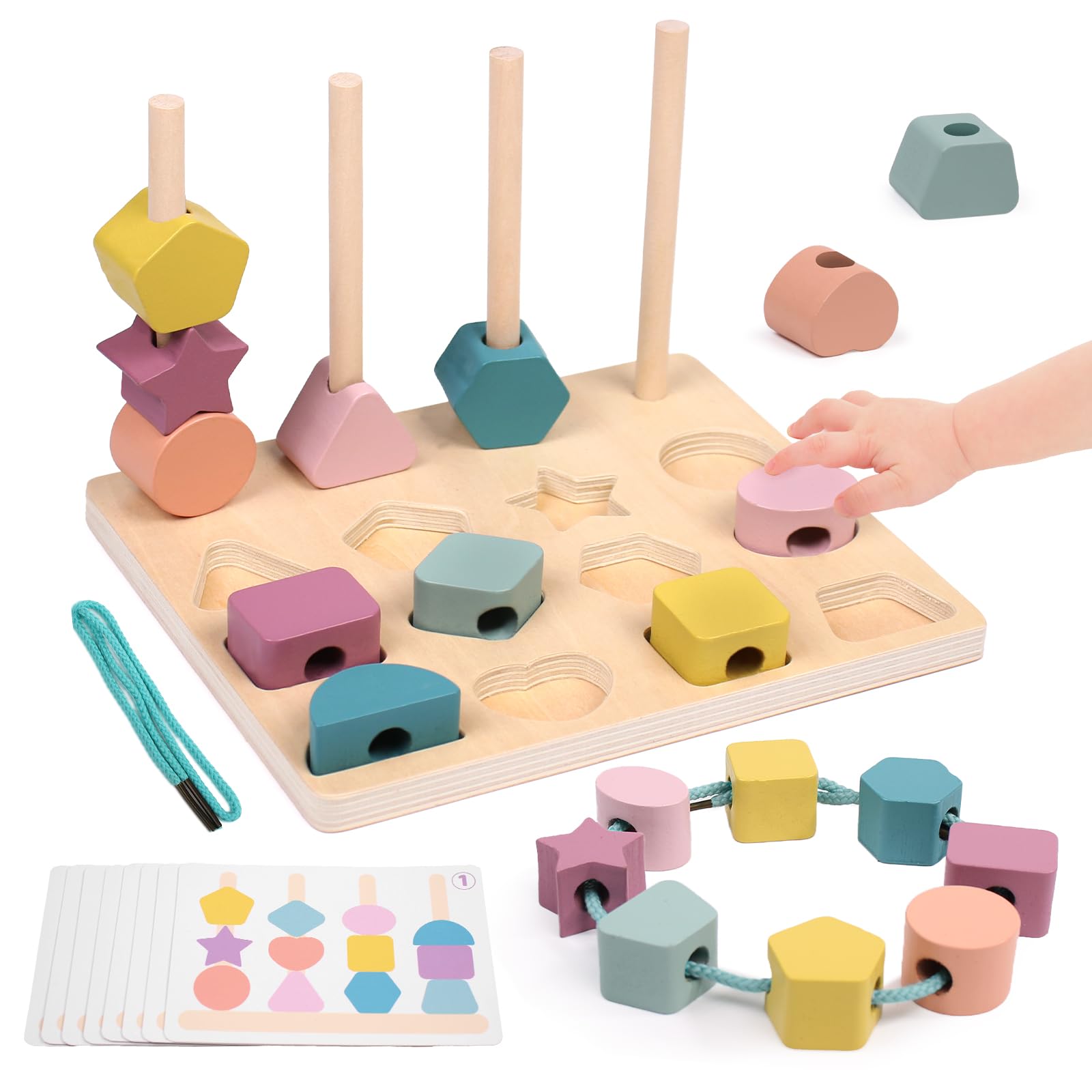 abeec Giocattolo impilabile in legno, giocattoli per bambini piccoli, giocattoli in legno, giocattoli per lo sviluppo precoce e attività, giocattoli per il conteggio, giocattoli per seggiolone, anelli