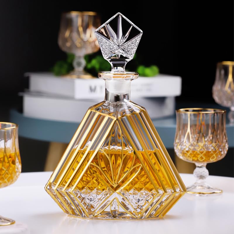 Hand-painted Gold Whiskey Decanter Set - Decanter, Aerator & 2 Old Fashioned Glasses, Crystal - View #10
