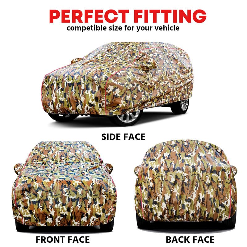 Image of Waterproof Car Body Cover for Maruti Suzuki Eeco - Dust & UV Proof with Mirror Pocket and Soft Cotton Lining (Full Bottom Elastic & Triple Stitched) (Military Jungle Print, Camouflage Design)