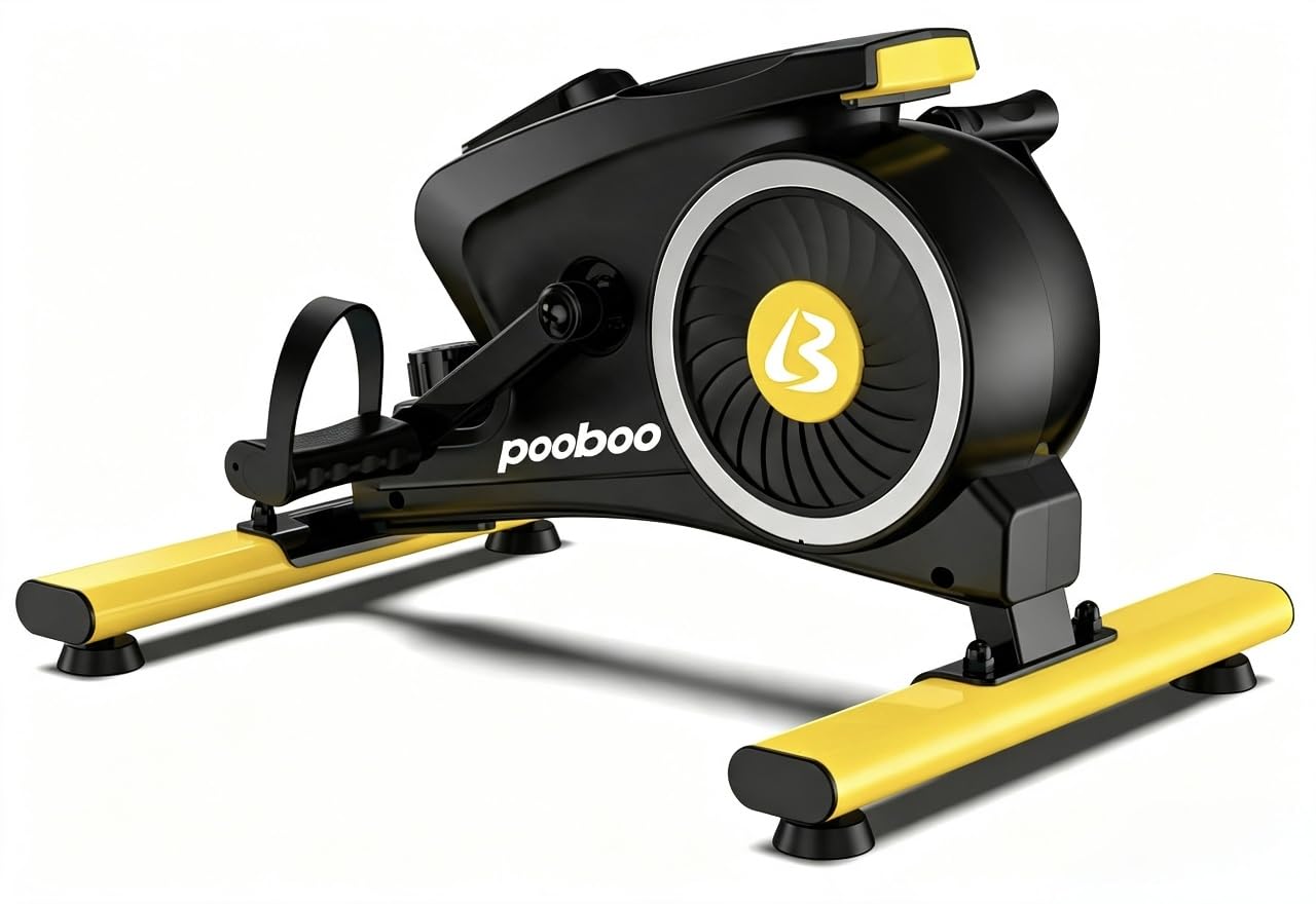pooboo Under Desk Bike Pedal Exerciser with Magnetic Resistance | Mini Exercise Bike with 16 Resistance Levels, Arm And Leg Workouts, Resistance Bands And Non-Slip Mat for Home Office Therapy