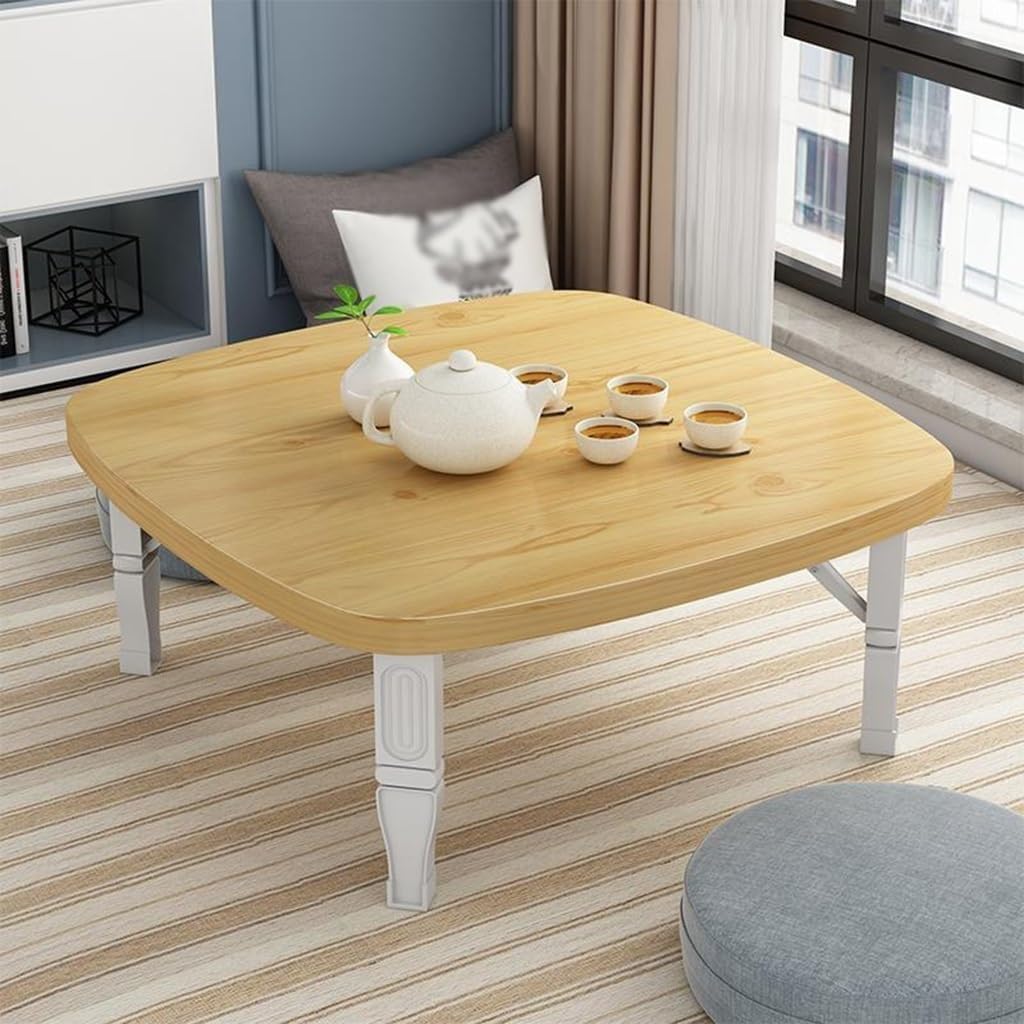 Japanese-Style Folding Space Saving Square Tea Coffee Table Low Table Dining Table Study Table Small Desk for Sitting On the Floor Bedroom Bay Window Tea Room Outdoor (Color : Natural