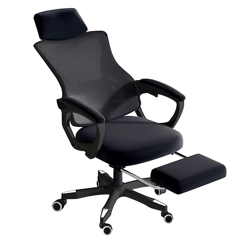 Supsea オフィスチェア 椅子 テレワーク 疲れない デスクチェア ワークチェア パソコンチェア メッシュ オットマン ロッキング リクライニング 人間工学 S字立体背もたれ ハイバック 高反発座面 事務椅子 H-WY03 (黑+黑)