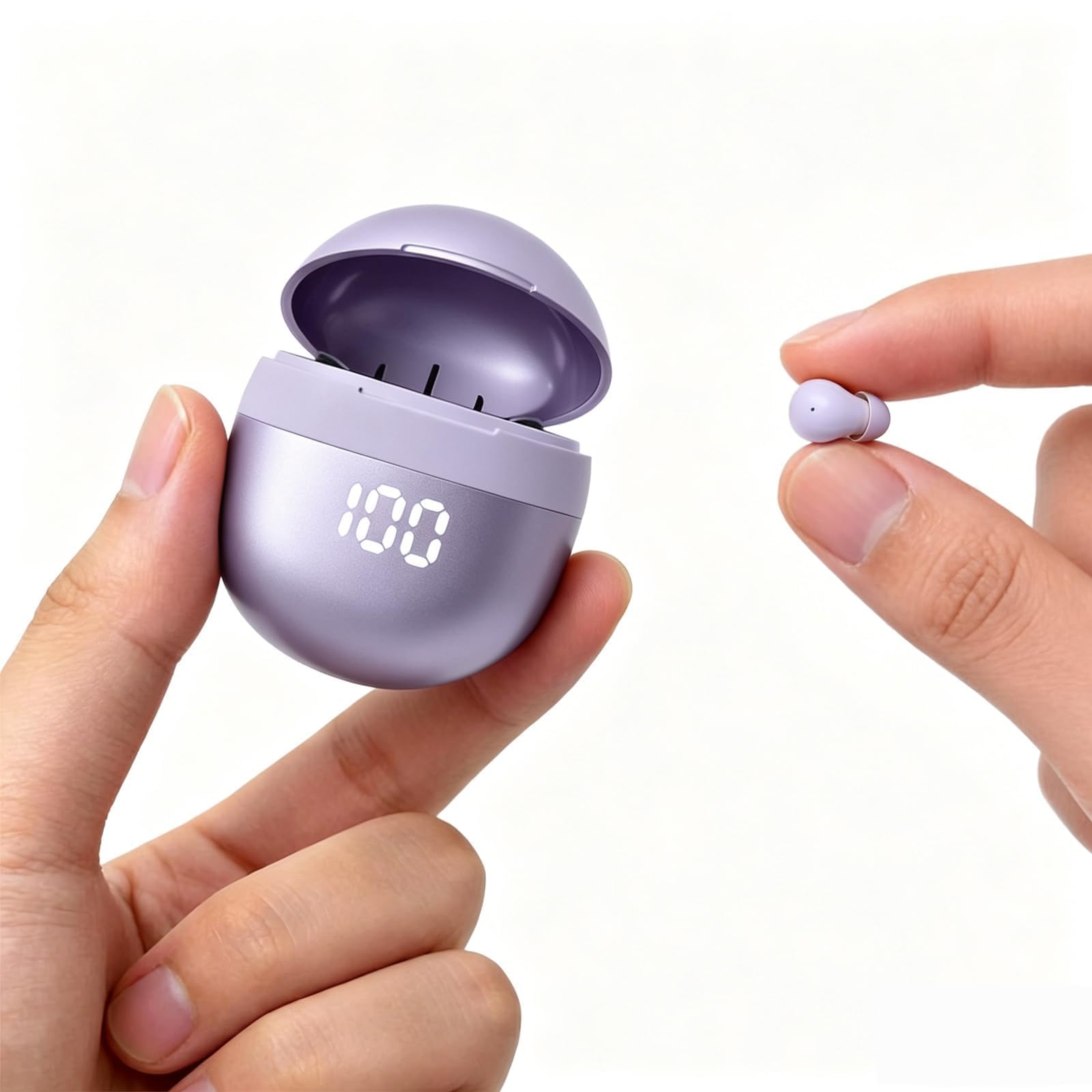 Xmenha Mini auricolari invisibili, piccoli, viola, wireless, nascosti, discreti, per orecchie piccole, Bluetooth, morbidi e piccoli, per iPhone, Android, dormire, ufficio, lavoro, pendolari