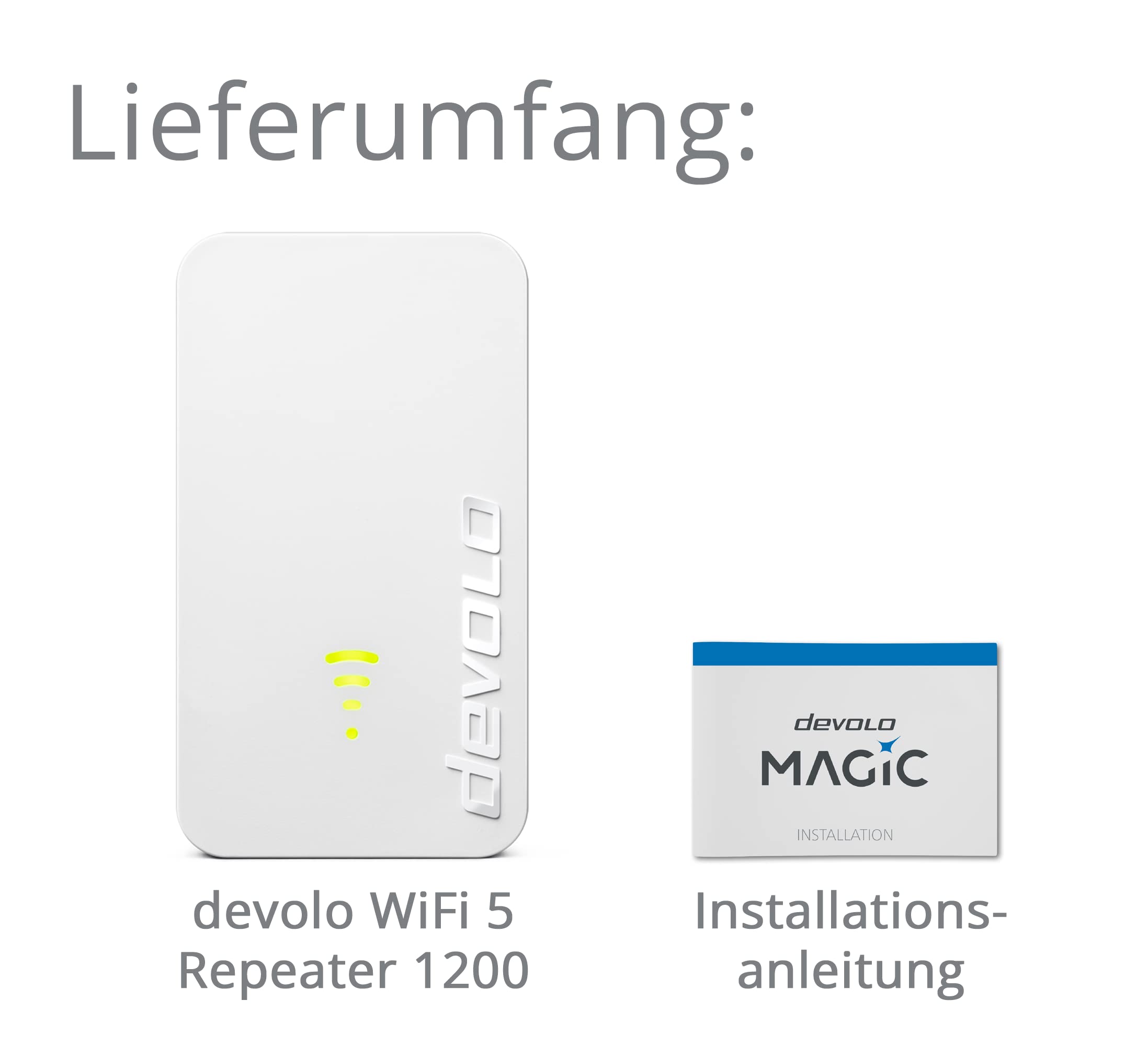 devolo Wzmacniacz WiFi 5 1200, wzmacniacz Wi-Fi, do 1200 Mbit/s, wzmacniacz Wi-Fi, punkt dostępowy, przedłużacz WiFi, 1 x złącze LAN, biały