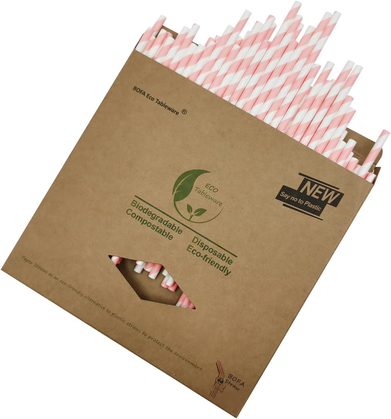 Pink and White Paper Straws, Pack of 100 Cute Pink Princess Disposable Drinking Straws for Birthday, Wedding, Bridal Shower, Pastel Party Accessories, Celebration, 100% Biodegradable — image 1