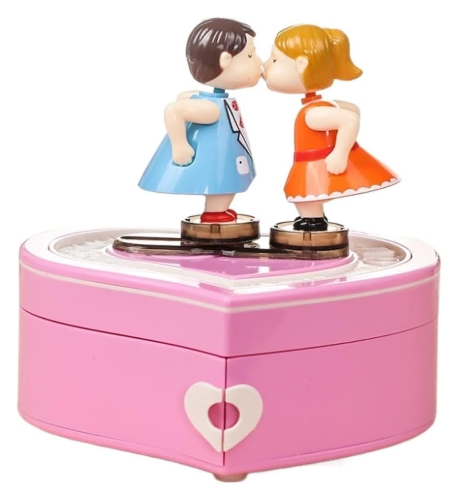 Caja de música Caja de música Caja Musical en Forma de corazón con Pareja besándose Bailarina giratoria Mecanismo de Doble Capa(Pink)