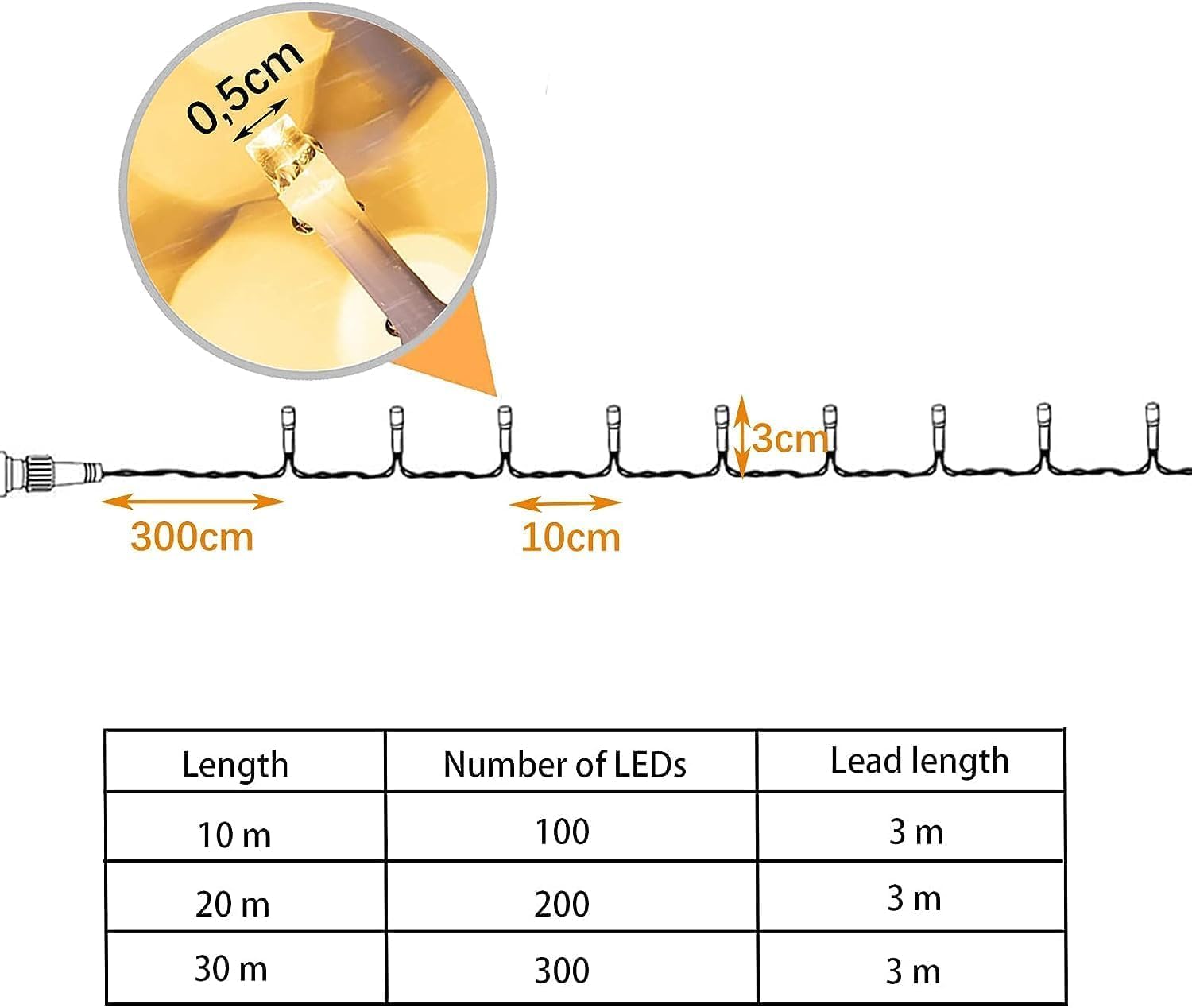 Łańcuch świetlny na zewnątrz, 2 sztuki, 20 m, 200 diod LED, ciepła biel, łańcuch świetlny do wnętrz z timerem, 8 trybów, wodoszczelność IP44, łańcuch świetlny LED na choinkę do ogrodu, na