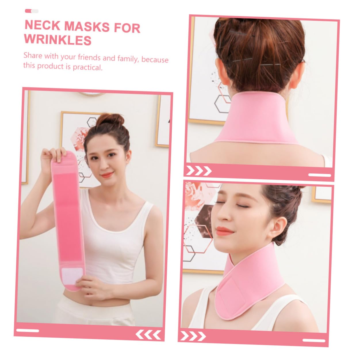 SOLUSTRE 4piezas Almohadilla De Gel Hidratante Para Cuello Reafirmante Antienvejecimiento Cuidado Práctico Para Flácida Reutilizable Arrugas Color Rosa