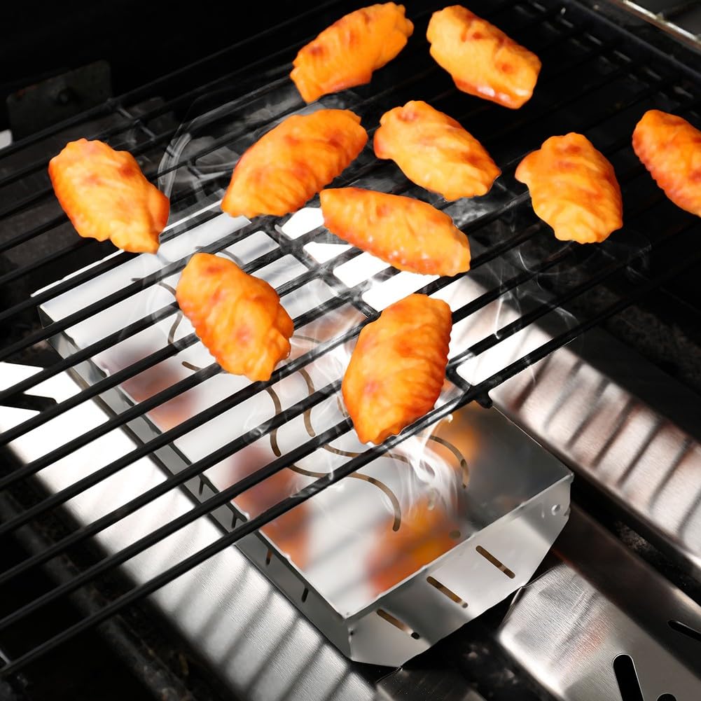 Zestaw 2 drewnianych skrzynek na wióry ze stali nierdzewnej do grillowania Lar i małe rozmiary do wędzenia mięsa, ryb i przedmiotów weterynaryjnych, idealne akcesorium do grillowania