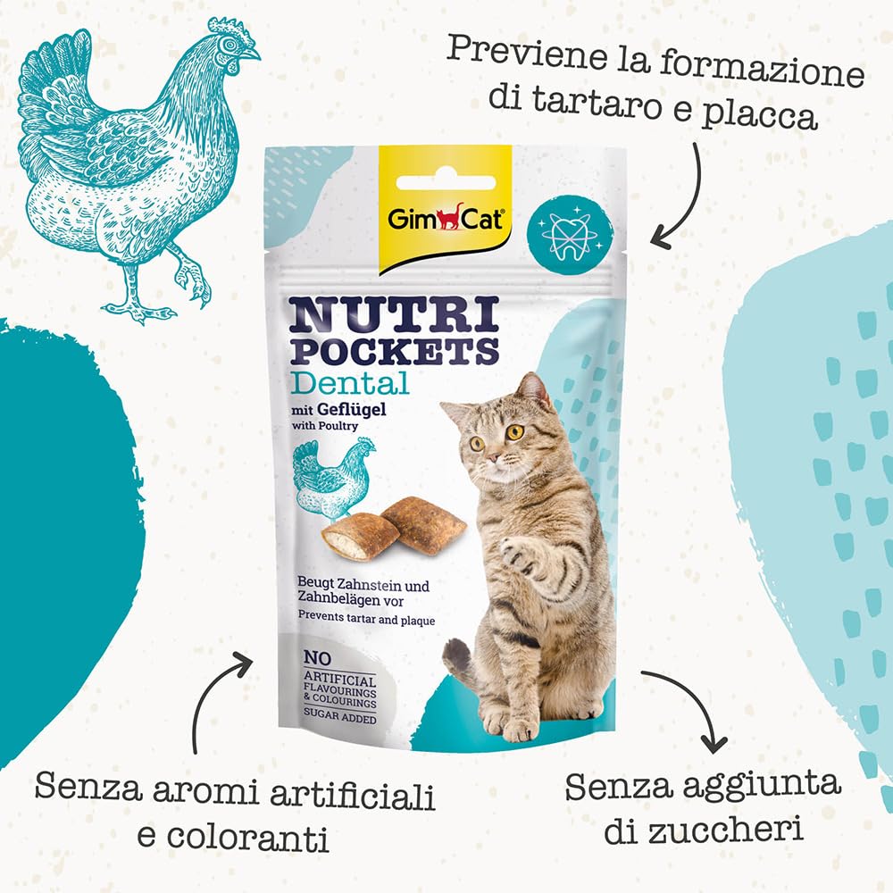 GimCat Nutri Pockets Dental Snack croccante per gatti con ripieno cremoso 60 g