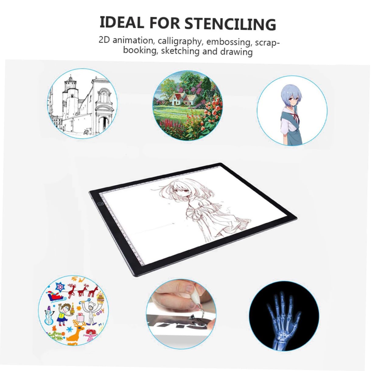 Healeved Tablette Lumineuse A4 avec Règle Intégrée, Planche à Dessin LED pour Calque et Croquis, pour Pratique de Peinture et Estampage, Alimentée par USB, Légère et Faible Consommation