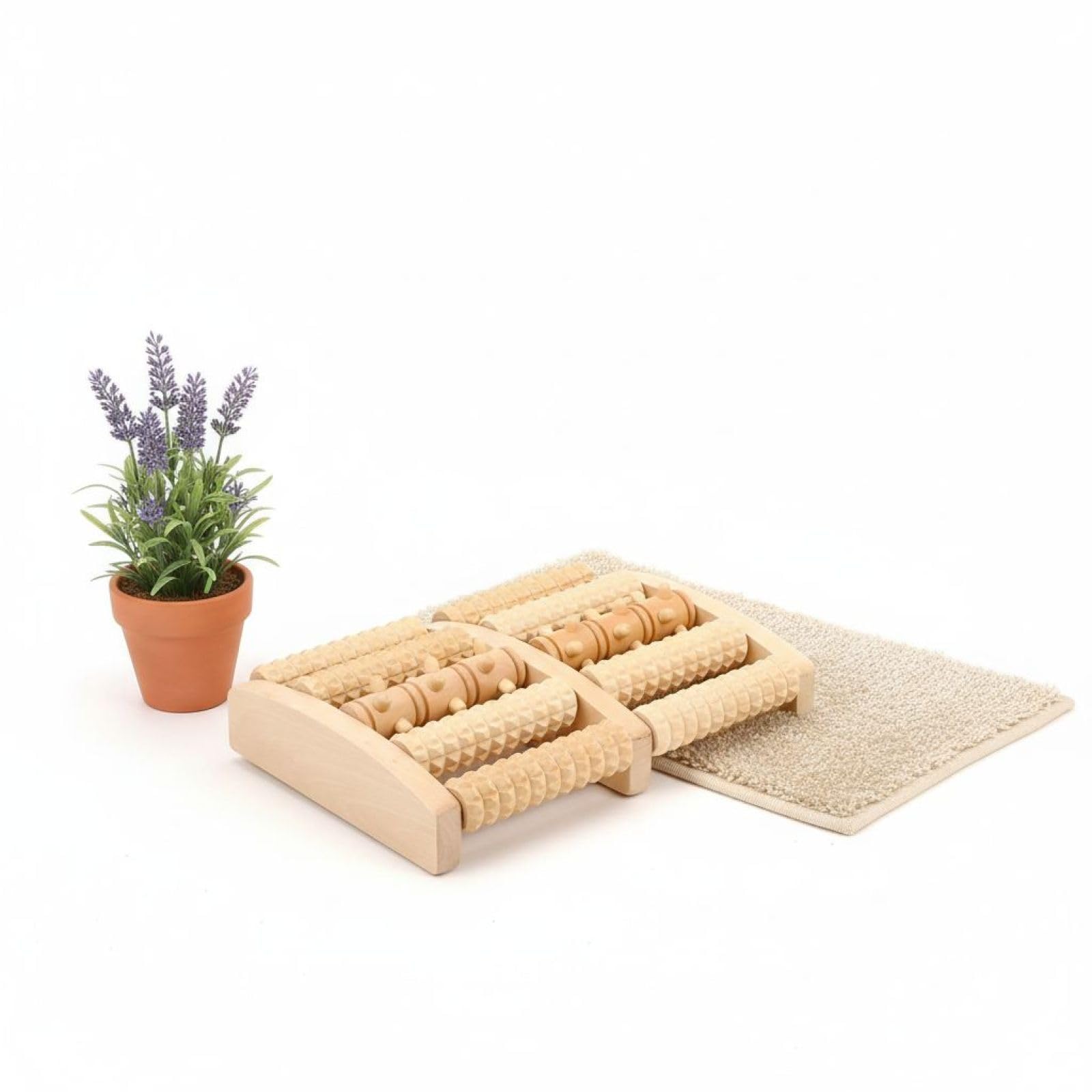 Holz Fußroller Massagegerät, 5 reihiger Noppen Fußroller für Reflexzonen, Bogenform Design, Unterstützung der Fußdurchblutung, tragbares Fußpflege Werkzeug, Entlastung für verspannte Muskeln