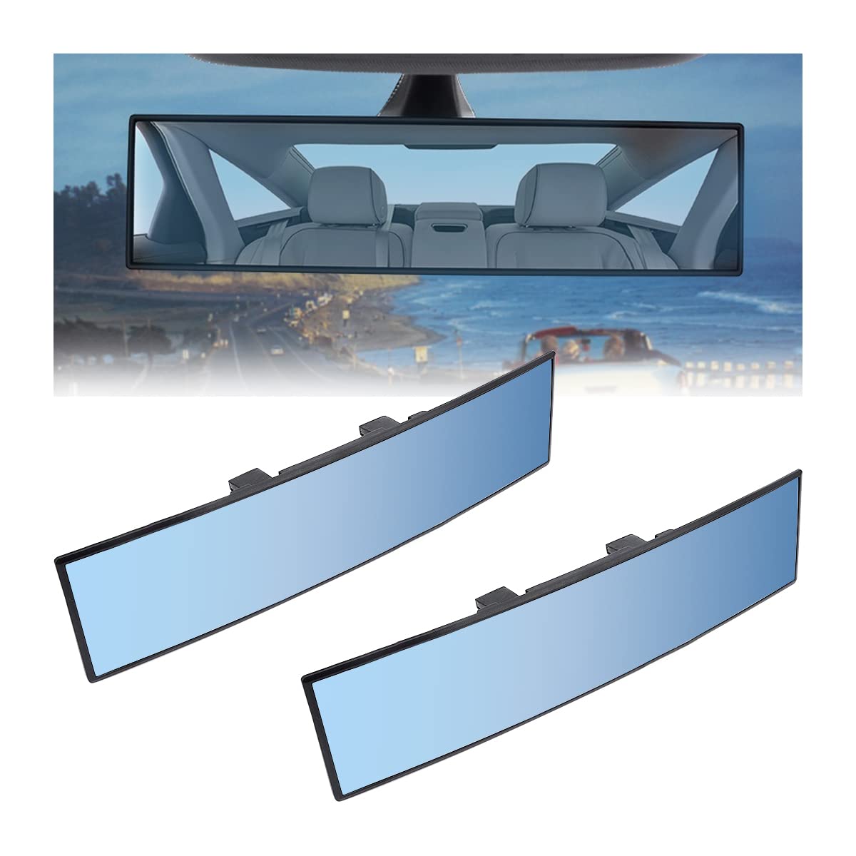 BELOMI 2 Pcs Rear View Mirror, Clip-on Wide Angle Panoramic Rearview Mirror to Eliminate Blind Spots, Interior Anti Glare HD Auto Rearview Mirror for Marine, Boat, Truck, SUV, Van (Blue)