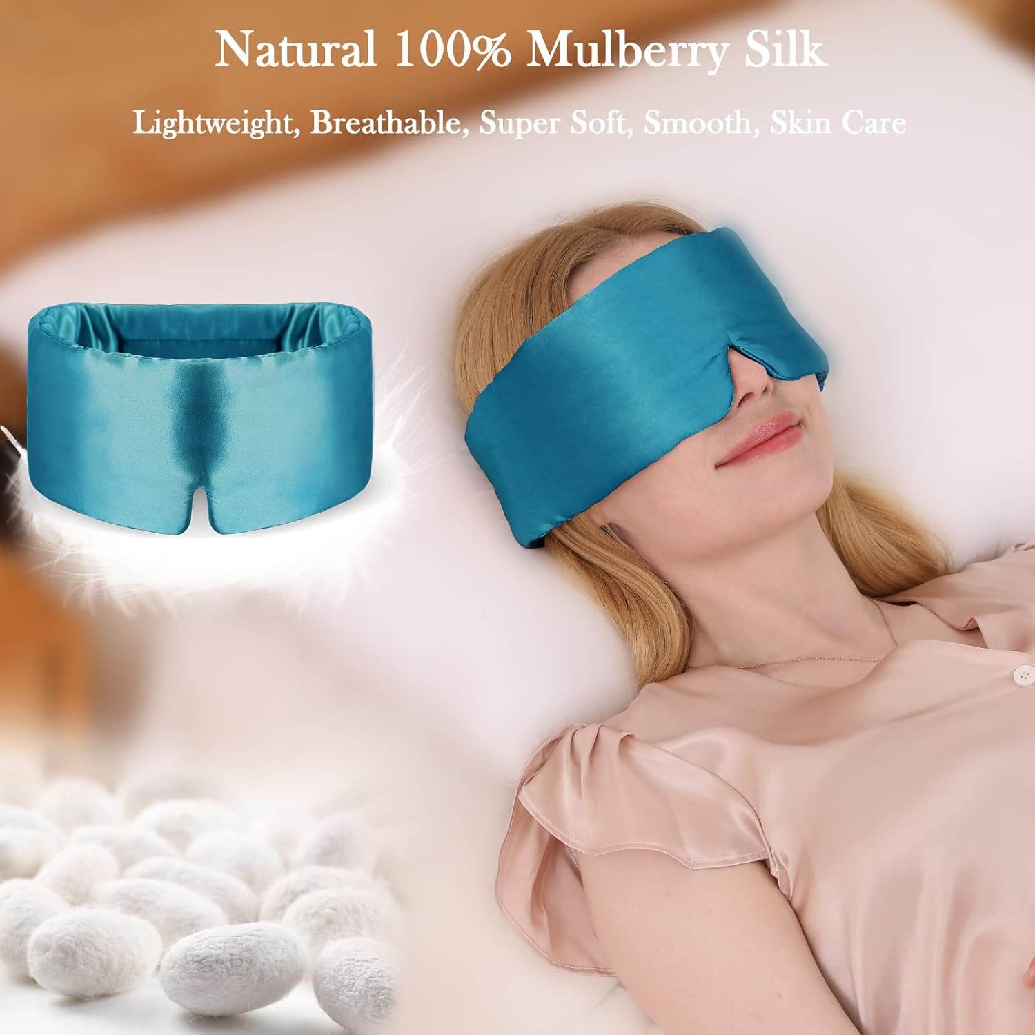 DAISYSILK Antifaz de seda para dormir para mujeres y hombres, morera pura de grado 6A con diadema ajustable, máscara de ojos ancha que abraza la cara para dormir de lado, cubierta de ojos relajante,