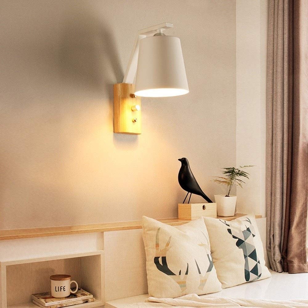 Wandleuchte Nordic Modern Holz Schmiedeeisen LED Wandlampen Minimaslist Schlafzimmer Nacht Leselampe E27 Wandlaterne Beleuchtungskörper Wandleuchte für Wohnzimmer Arbeitszimmer Veranda Korridor