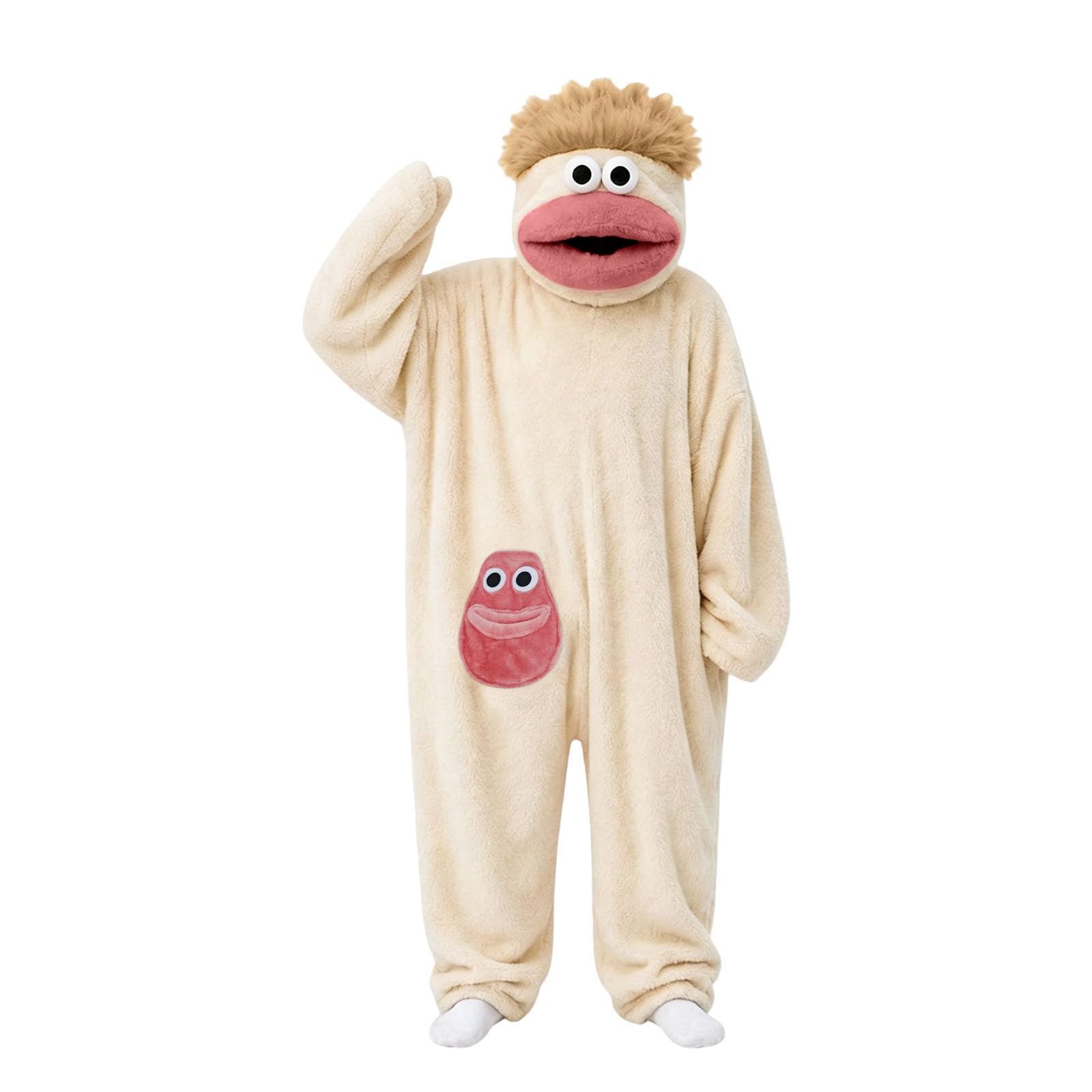 Funny Silly Onesie Kids Halloween Costume Hooded Jumpsuit Big Mouth Monster Funny Silly Onesie Kids Halloween Costume Hooded Jumpsuit Big Mouth Monster (A-7-Beige, 4-5 Years) — image 1