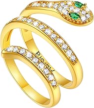 U7 Adjustable Snake Head Ring with Green Eyes in Zircon and Copper – Ring Size 49 to 62 cm