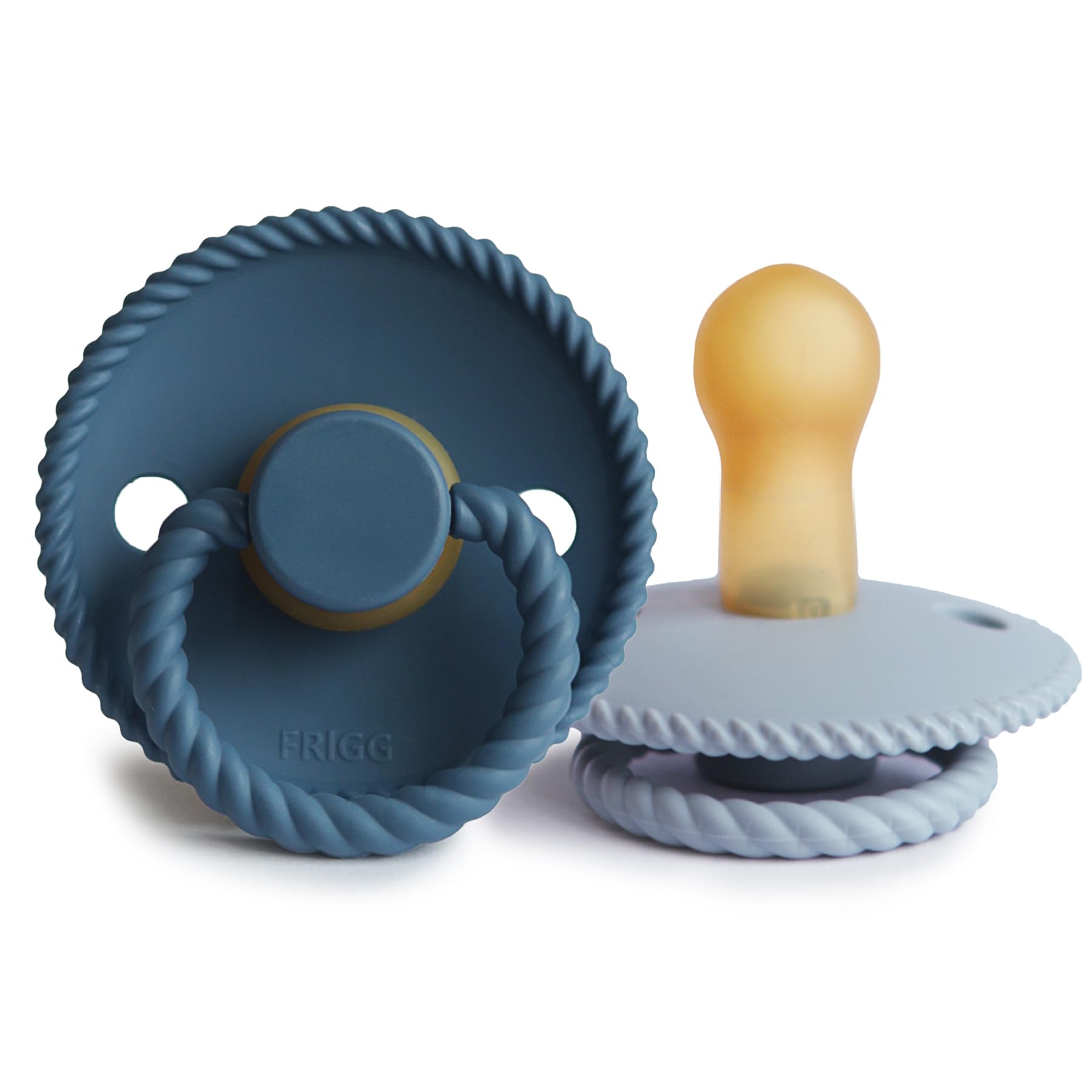 FRIGG Rope Schnuller 2 Packung | Latex Schnuller | BPA-Frei | Hergestellt in Dänemark | Symmetrischer Sauger in Kirschform (Ocean View/Powder Blue, Größe 2 (6-18 Monate))