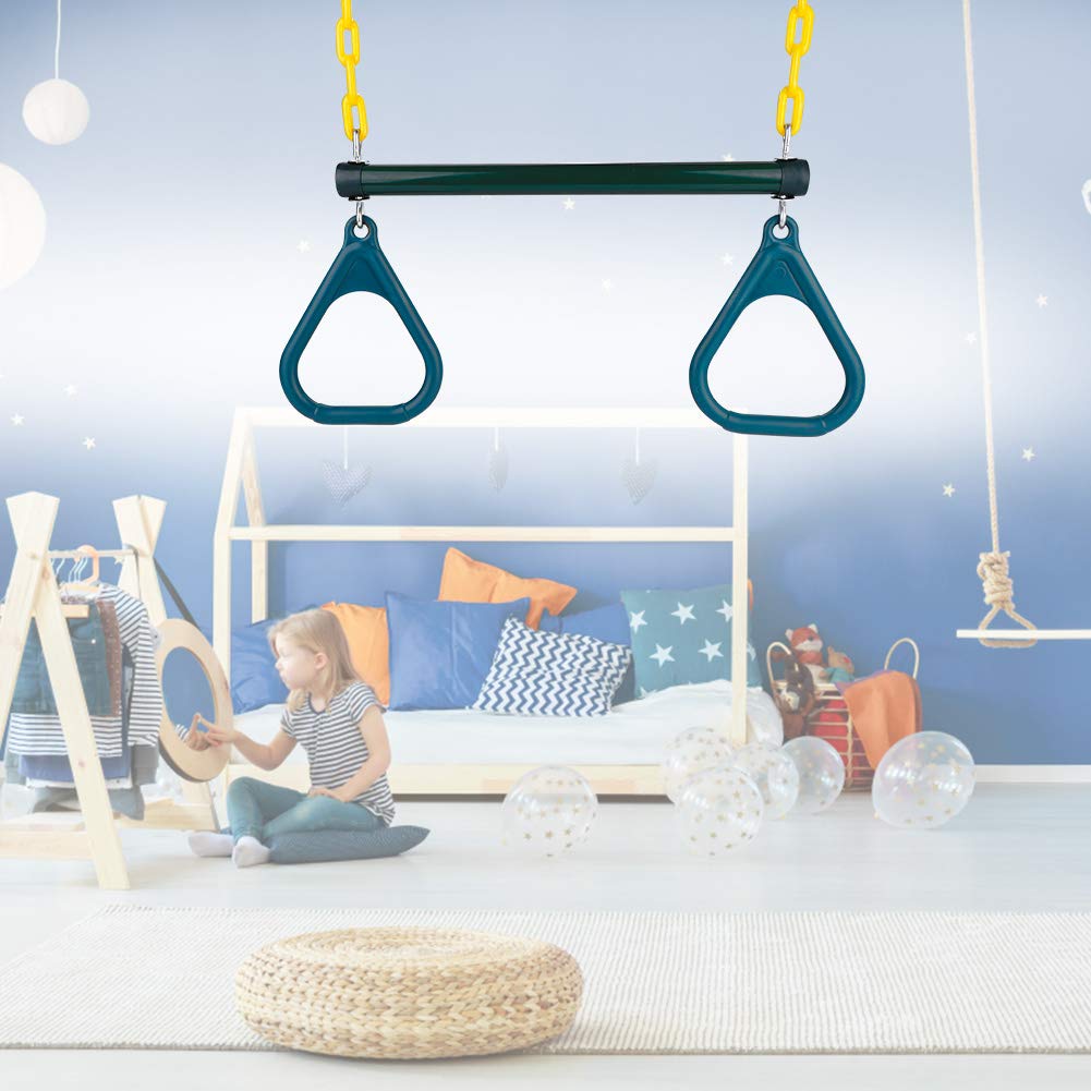Altalena a Trapezio con Anelli per Bambini, Trave in Acciaio e Anelli in Plastica, Facile Installare e Riporre, per Uso Domestico e Giardino
