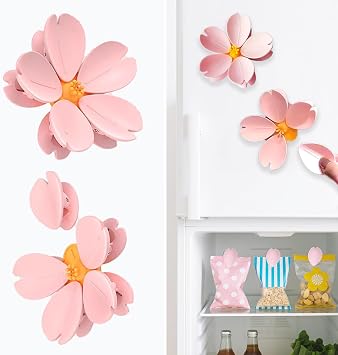 Fridge Magnetic Bag Clips 10 Clips + 2 Base - Cute Cherry Blossom Design for Food Sealing, Snack, Bread & Pet Food Storage, Fridge Organizer & Kitchen Decor Gift 2 PCS