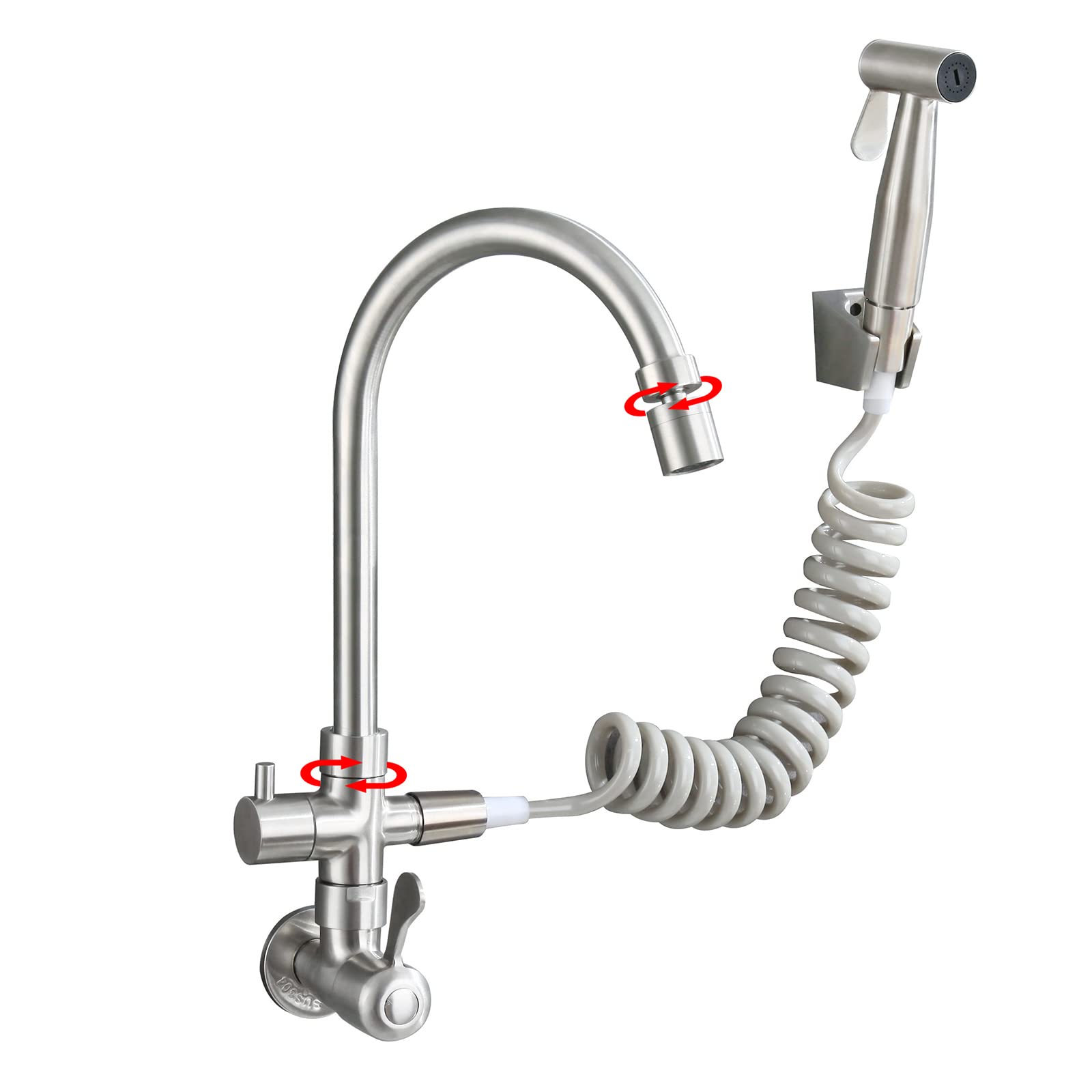 Robinet de cuisine mural en acier inoxydable pour évier de cuisine froid simple