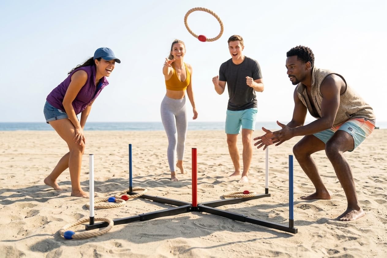 Giant Ring Toss Game for Adults & Kids - 48" Expandable Base with 10" Steel-Core Rings - Outdoor Backyard Lawn Games for Family Party, Camping & Tailgating - Scoreboard & Bag Included