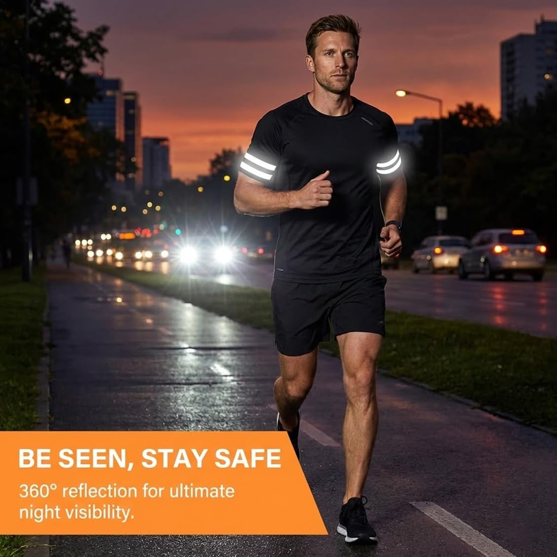 Fasce Riflettenti Elastiche 4 Pezzi Alta Visibilità 360° per Corsa Bici Sport Notturni