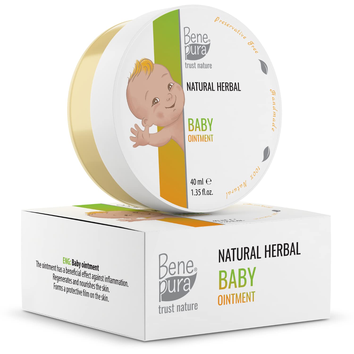 BenePura Diaper Rash Ointment, Natural Ointment for Irritation and Redness with Calendula and Chamomile, 1.35 fl oz