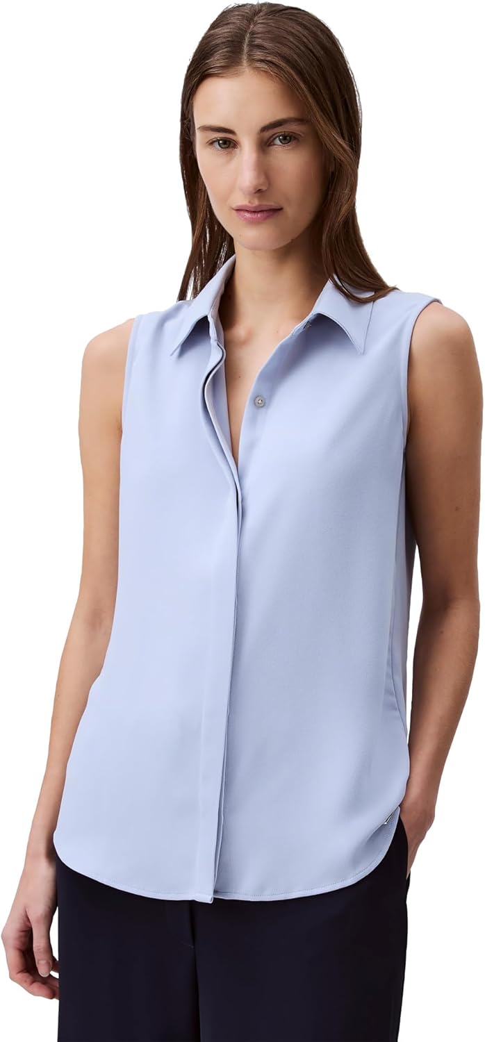 Calvin Klein Jeans Womens Crepe Sleeveless Button-Down Top - Image 4