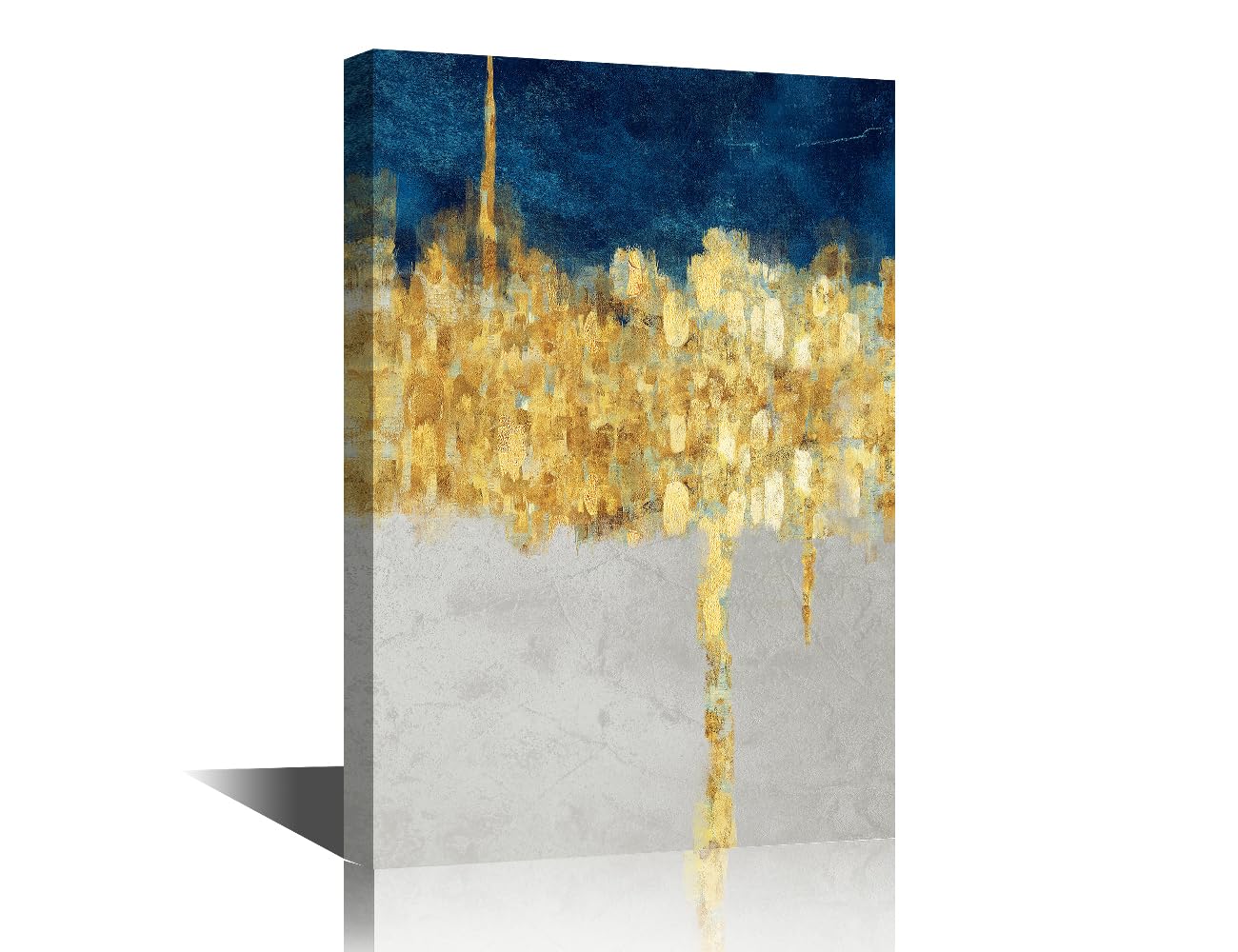 Gold Blue Abstract Art Canvas Wall Art Picture Minimalist Art Abstract Painting Print Contemporary Wall Decor for Home Living Room Bedrrom Bathroom Decor Framed Ready to Hang 12x18 in