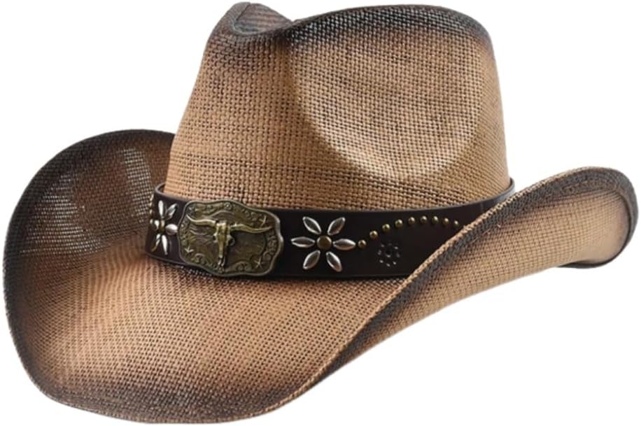 GORGLITTER Women's Straw Cowgirl Hats Cowboy Hat Western Boho Outfits Country Classic Wide Brim Sun Hat