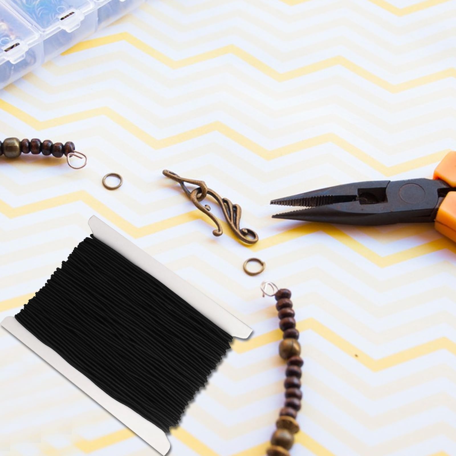 Filo Elastico per Braccialetti 1mm x 20m Nero Cordoncino Resistente per Collane Bracciali DIY