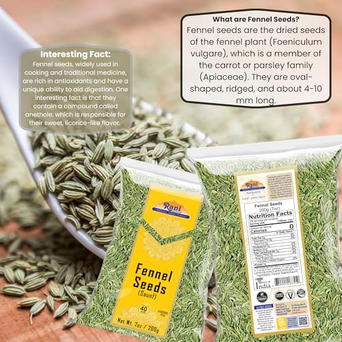 Rani Fennel Seeds (Saunf Sabut) Whole Spice 7oz (200g) ~ All Natural | Gluten Friendly | NON-GMO | Kosher | Vegan | Indian Origin