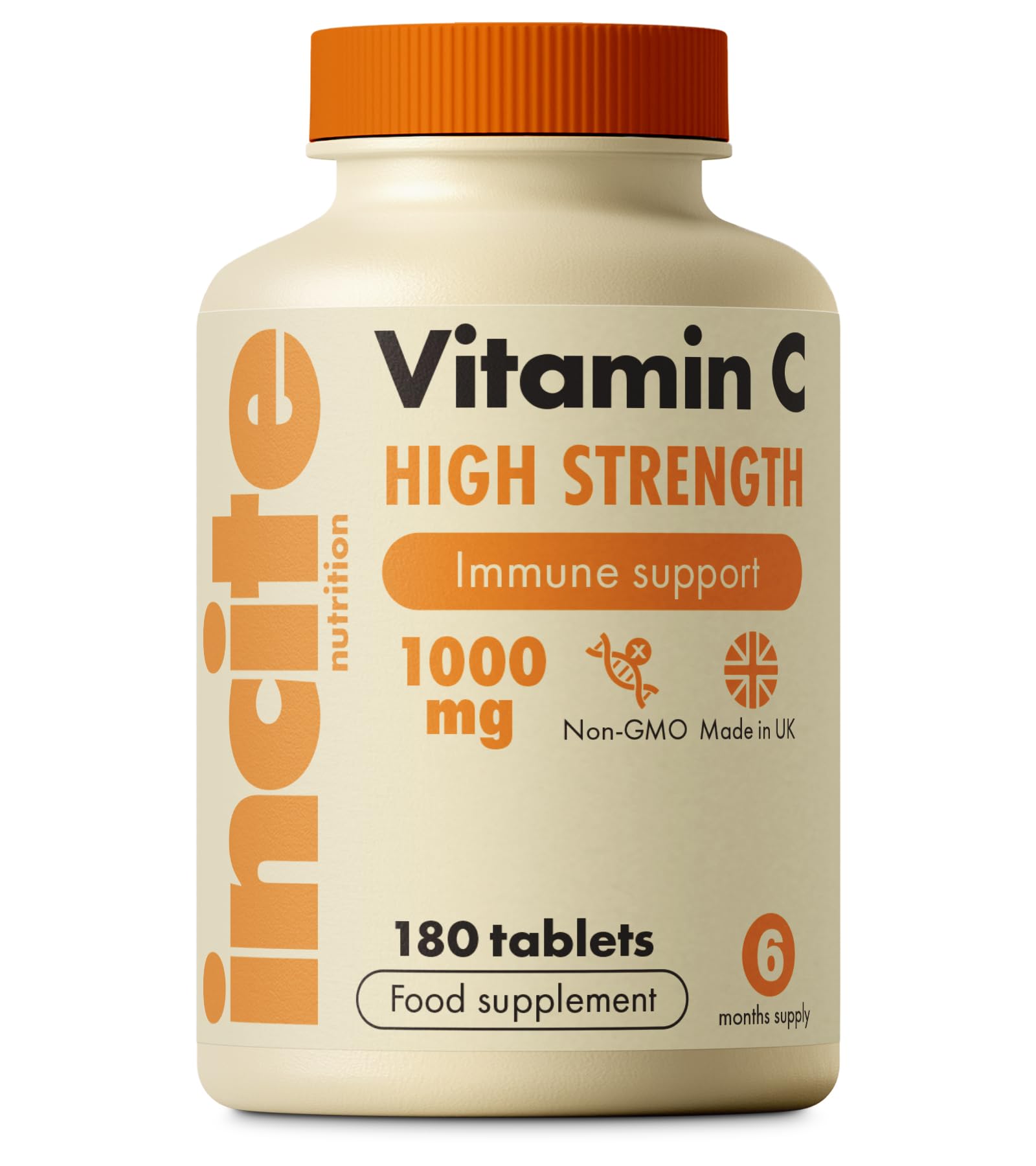 Vitamin C 1000mg | 180 Premium Tablets (6 Month’s Supply) | High Dose Quality Ascorbic Acid | Suitable for Vegetarian & Vegans| Made in The UK by Incite Nutrition®