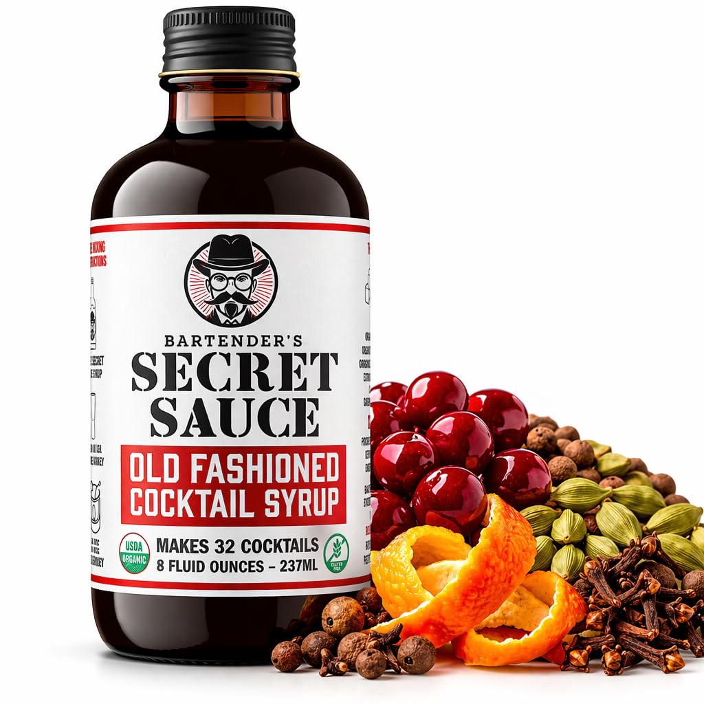 Bartender’s Secret Sauce USDA Organic Old Fashioned Mix – Handcrafted Old Fashioned Syrup with Bitters, Orange Peel & Tart Cherry – Gluten-Free –