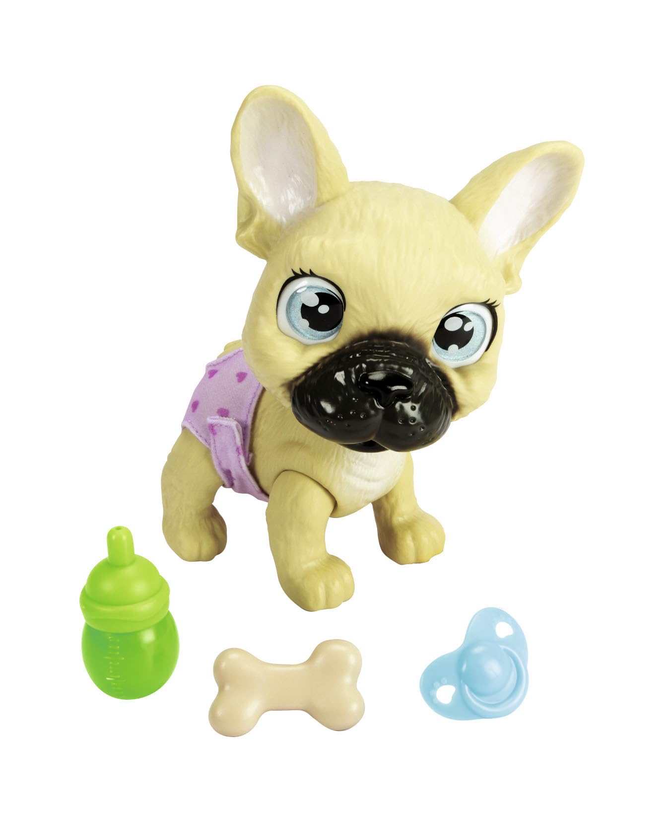 Simba 105950098 Pamper Petz Buldog francuski z funkcją picia i siusiania 15 cm; szczeniaczek z akcesoriami - niespodziankami; magiczna łapka zdradza płeć pupila;zwierzak dla dzieci od 3 lat