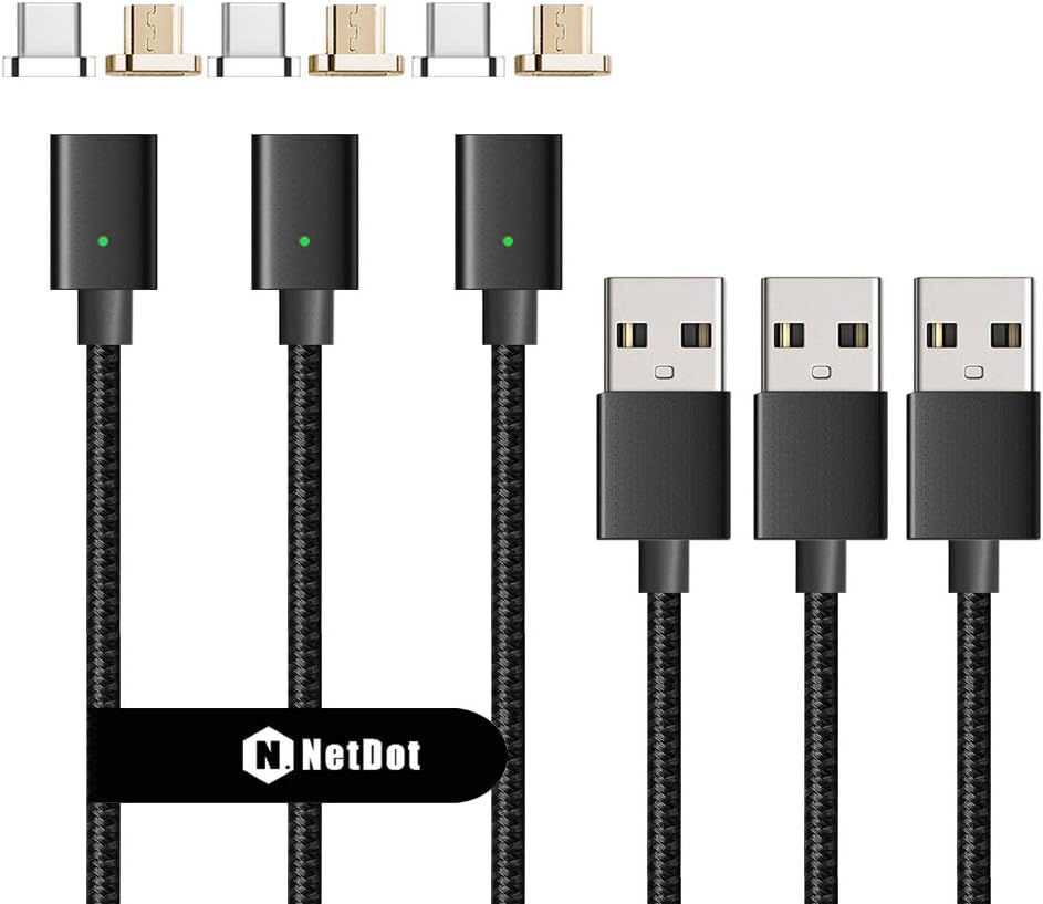 NetDot Gen7 3.3ft 2 in 1 USB-C & Micro USB Magnetic Charging Cable Compatible with Android Device(3.3ft/3 Pack Black)
