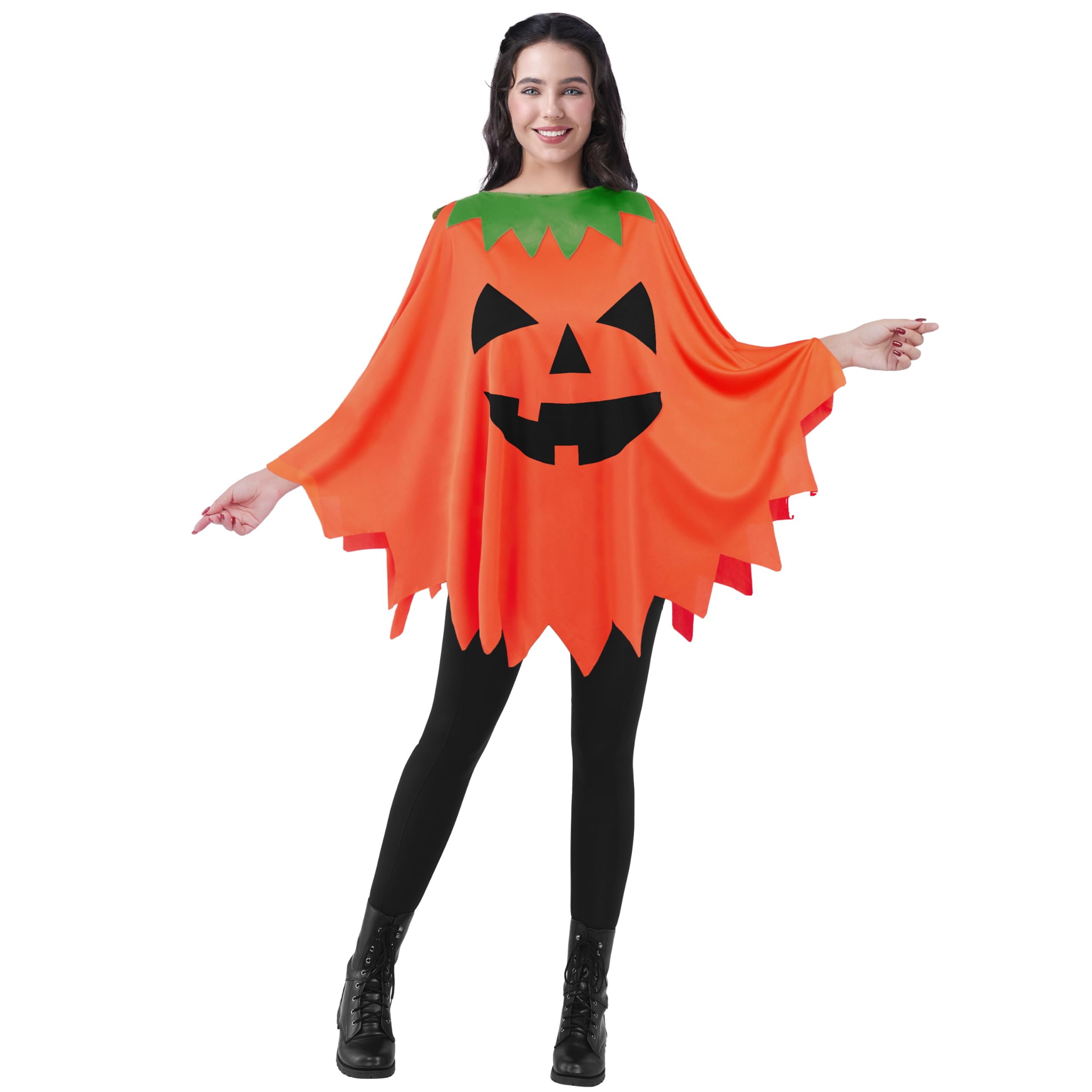 Spooktacular Creations Disfraz de poncho de calabaza para mujer, disfraz de calabaza, disfraz de Halloween para mujer, juego de rol