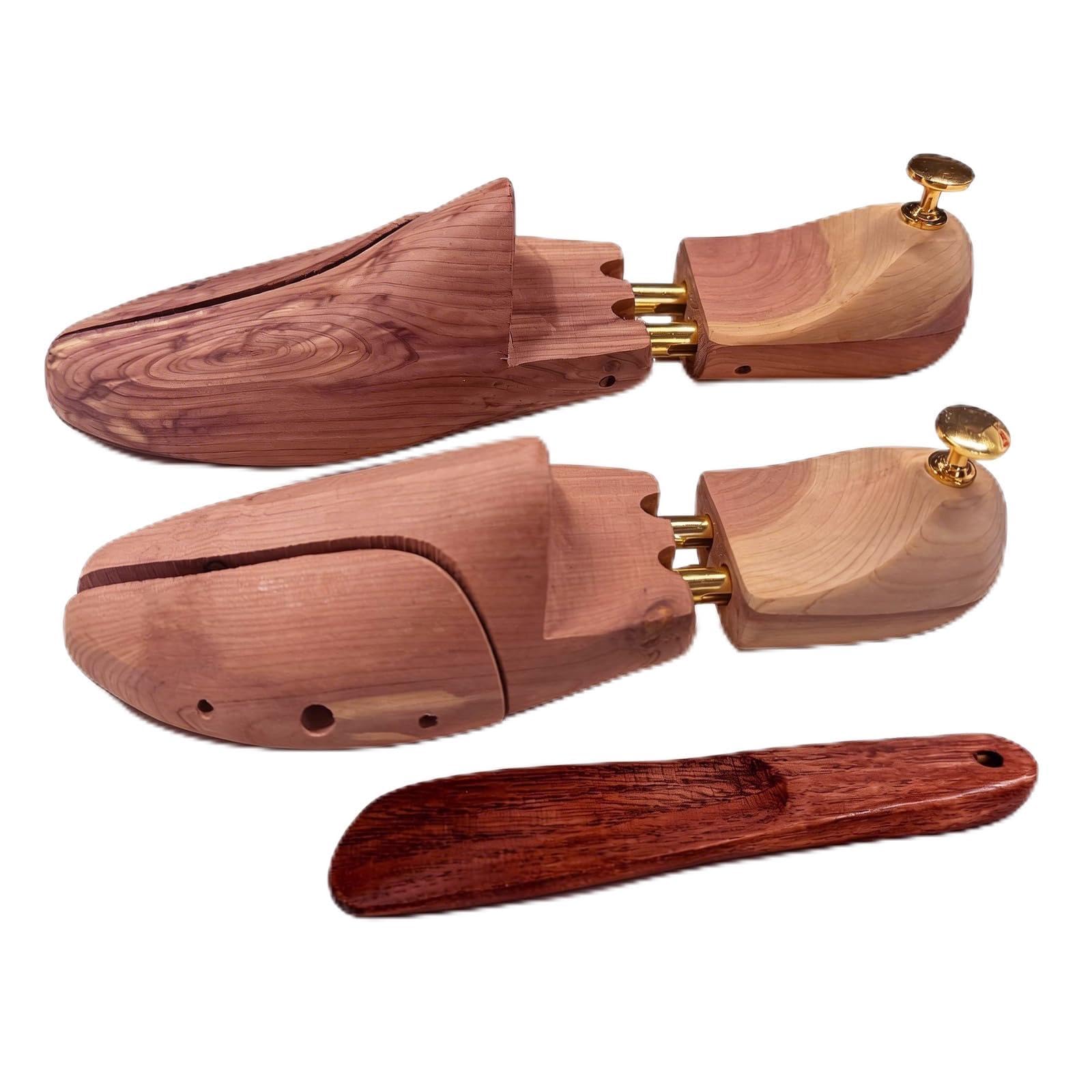 Embauchoirs en Bois de Cèdre Premium Réglables avec Chausse-pied – Maintien Forme Chaussures Cuir Homme & Femme, Absorption Humidité, Anti-Odeur Naturel, Entretien Professionnel