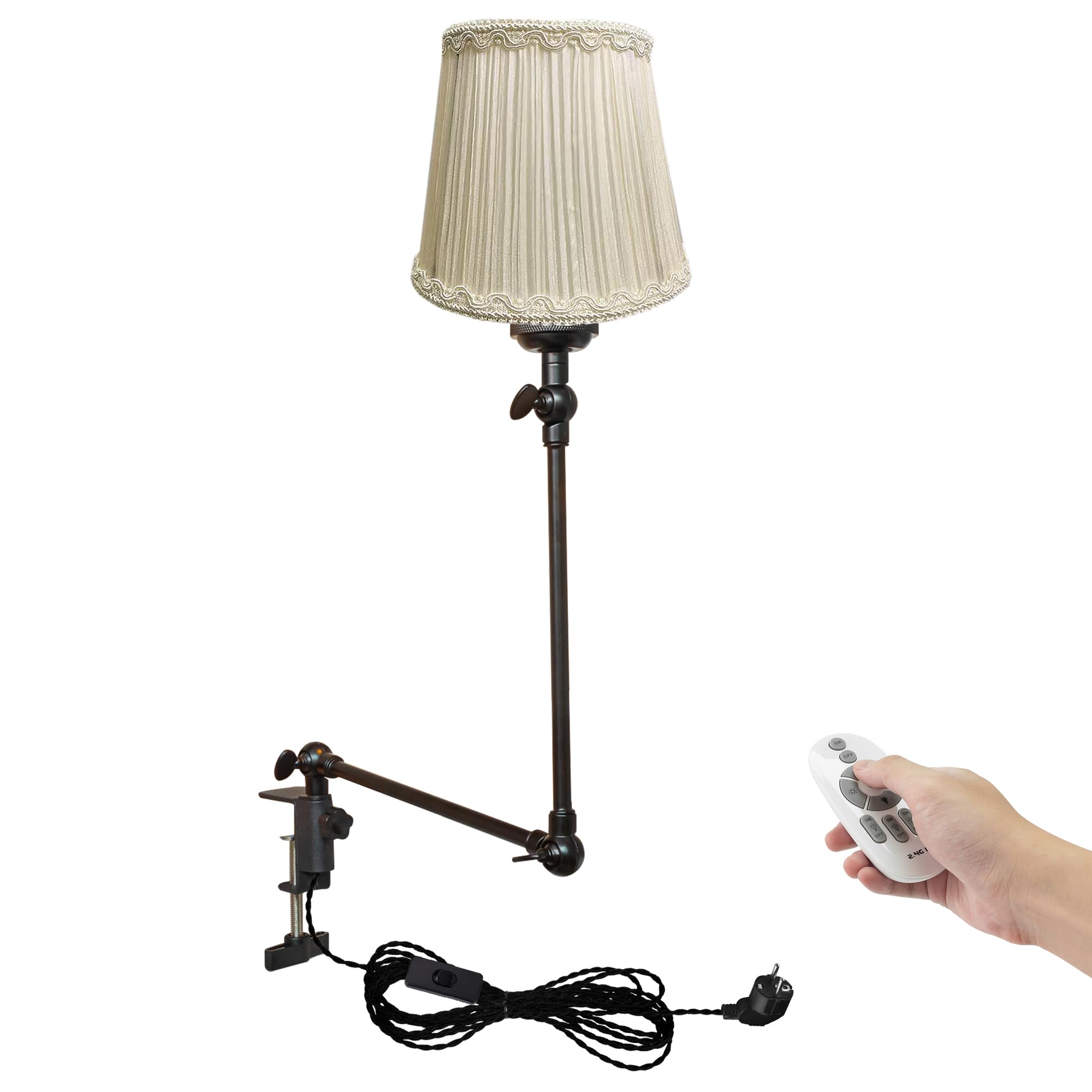 Klemmleuchte mit Fernsteuerung,1 Packung Leselampe mit 2,5 m Kabel, Dimmbar Nachttischlampe,Augenpflege Schreibtischlampe für Büro Heimgebrauch, E27 Lampenhalterung - DZ0330/6