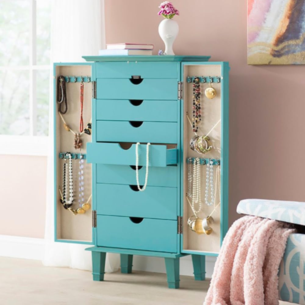 Hives and Honey Cabby Fully Locking Jewelry Armoire, 40 x 19 x 13.75, TURQUOISE Hives and Honey Cabby Fully Locking Jewelry Armoire, 40 x 19 x 13.75, TURQUOISE