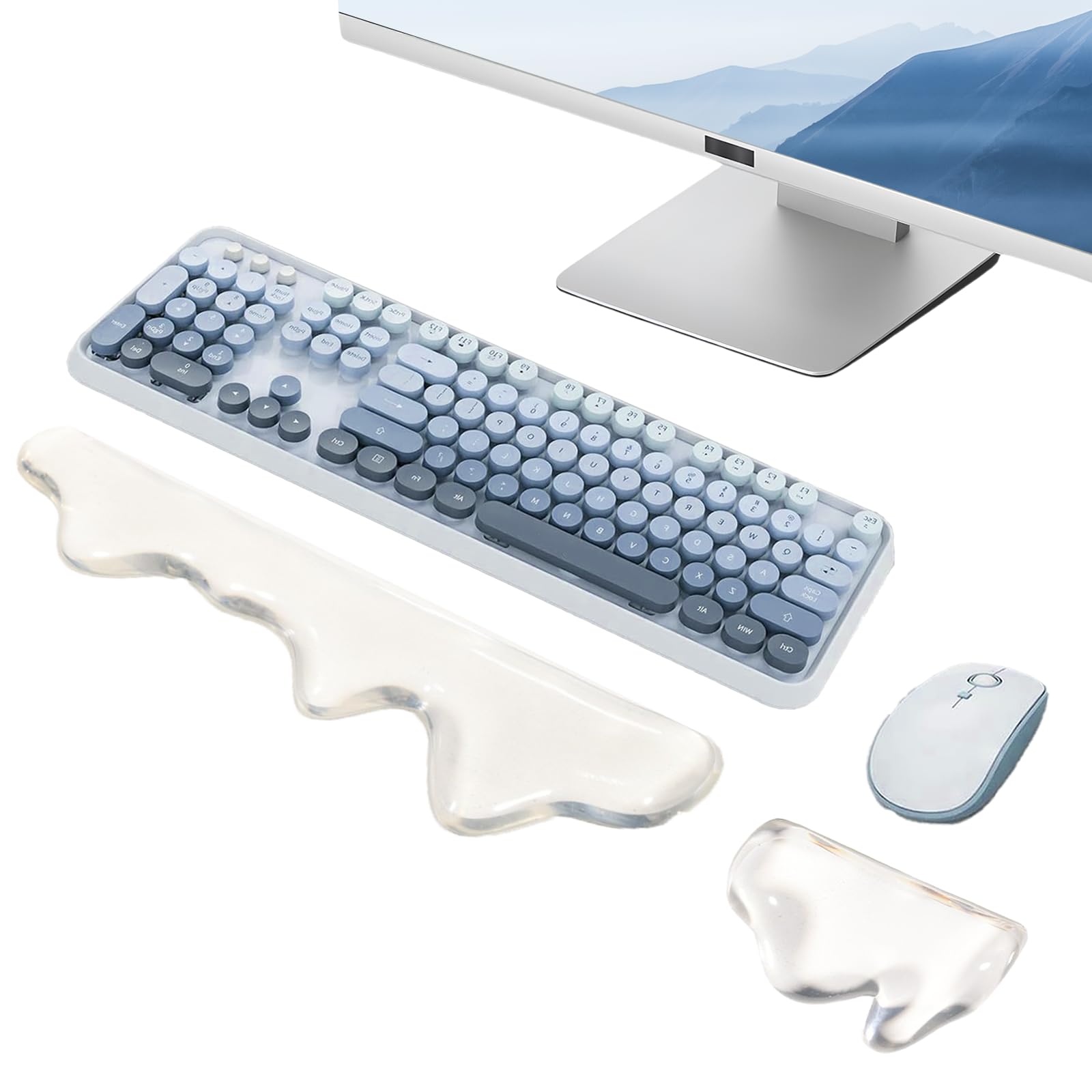 Gel Keyboard and Mouse Wrist Rest Set Abstract Clear Keyboard Wrist Rest Transparent Ergonomic Cute Minimalist Mountain Silicone Non-Slip Mouse Wrist