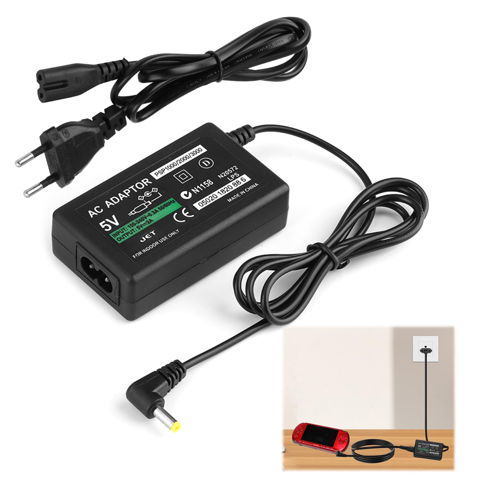 Cargador para Sony PSP 1000/2000/3000, Fuente de Alimentación 5V 2A AC Pared Cargador Cable, Power Adapter para PSP Consola, PlayStation Alimentación Portátil para 1000 2000 3000 Street Game — view 7
