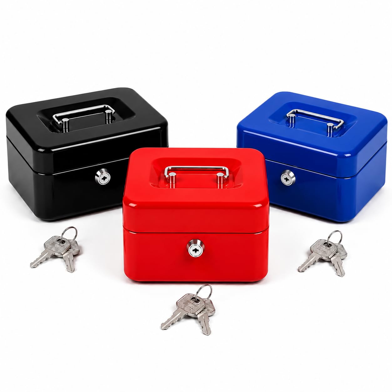 ACCURATE Money Box Tin Steel Cash Safe Box Petty Cash Tin with Lock 2 Keys - Black (6 INCH)-image-37
