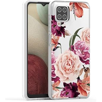 Case for Galaxy A12 5G/Samsung A12 5G Mobile Phone Case for Girls Women Transparent Floral Pattern Soft Flexible TPU Slim Mobile Phone Protective Case for Samsung Galaxy A12 Purple Flower