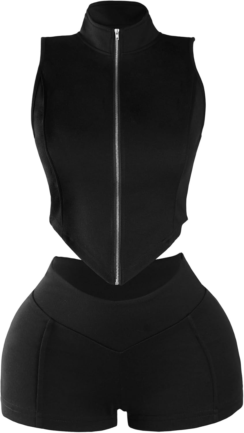 LovelyWholesale Women Zip Up Crop Tank Tops and Shorts Sets Sexy Summer 2 Piece Track Suits Outfits - Image 4