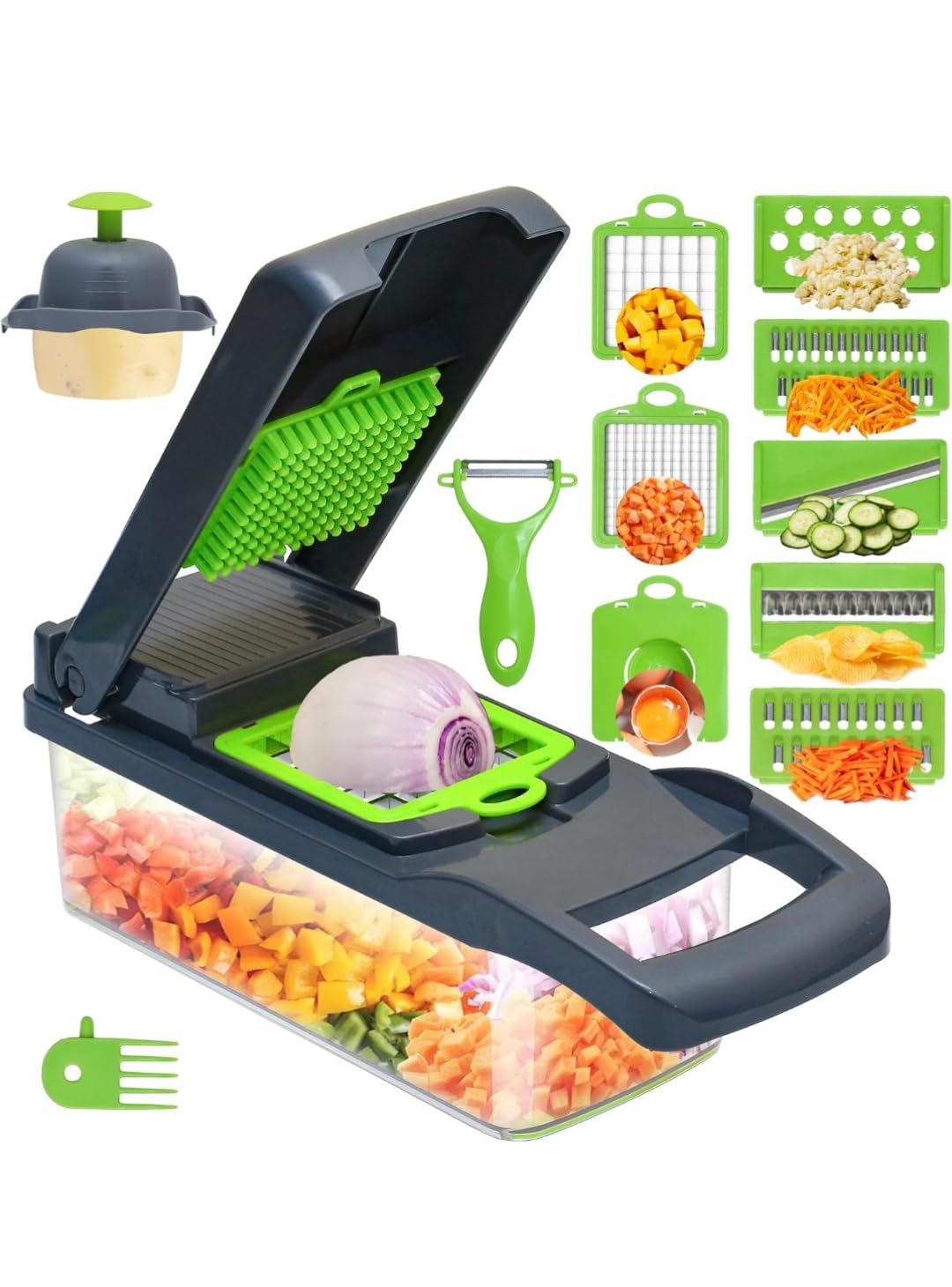 16 in 1 Vegetable Chopper with Container | Multi-Function Food Dicer, Onion Chopper, Egg Separator, Kitchen Slicer Set-image-4